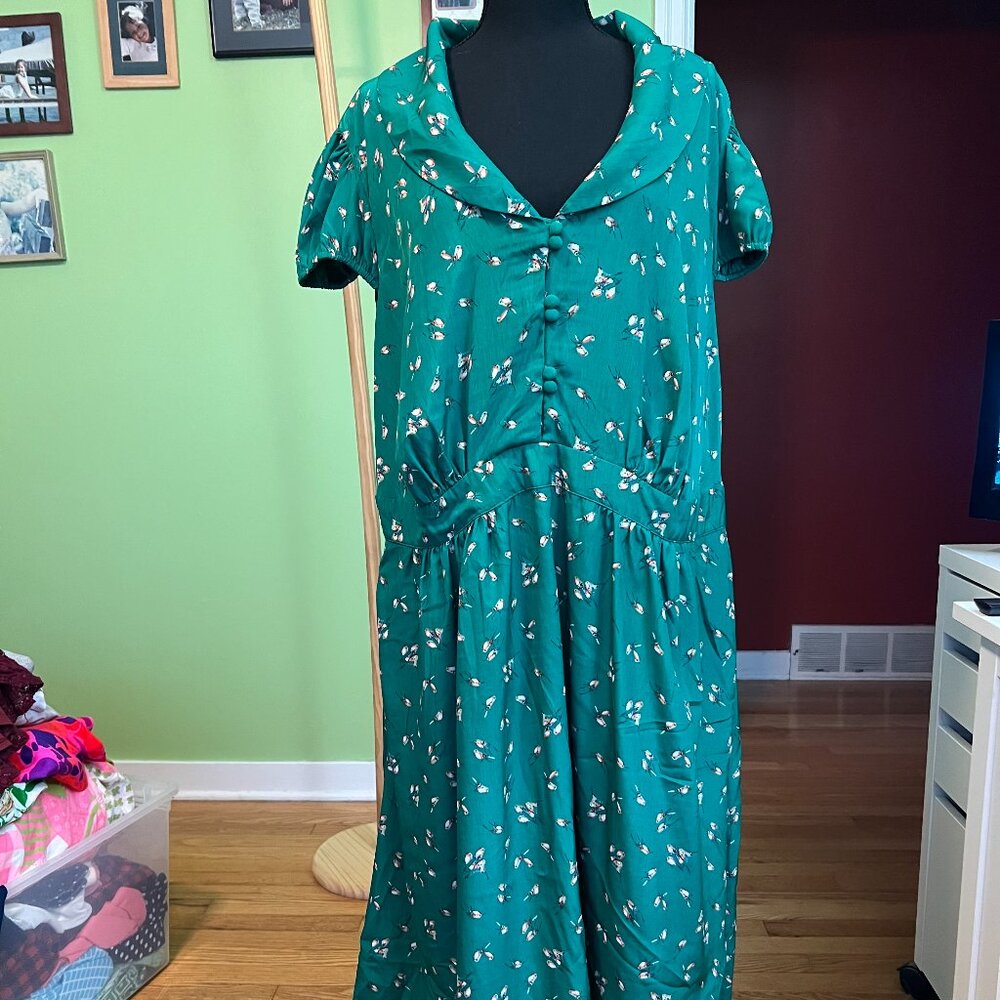 eShakti Green Dress with Birds 26W or 3X